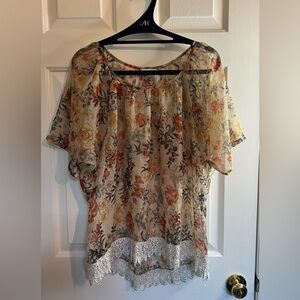 Blu Pepper Bohemian Vintage‎ Floral Sheer Top Sz Small